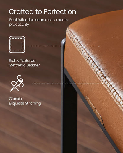 VASAGLE EKHO Collection - Bar Stools Set of 2, Counter Height Bar Stools, Synthetic Leather with Stitching, Mid-Century Modern Counter Stools, 26-Inch Tall, Kichen Home Bar Dining Room, Caramel Brown