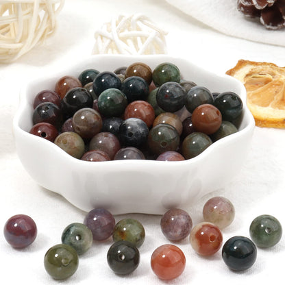 60pcs 6mm Natural Stone Beads Indian Agate Beads Energy Crystal Healing Power Gemstone for Jewelry Making, DIY Bracelet Necklace