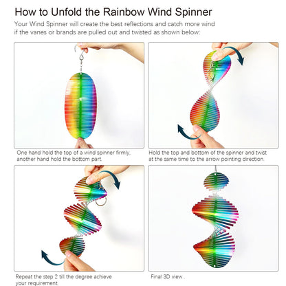 Aoedelyart Rainbow Wave Wind Spinners Outdoor Hanging Decor,7In Stainless Steel Reflective Wind Spinner Yard Art Wind Sculpture,Rainbow Helix Mini Wind Spinners for Yard and Garden Ornaments Gifts