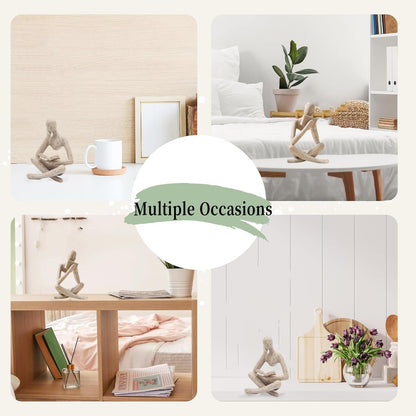 Reading Thinker Statue, Sculptures Abstract Art Ornament, Modern Aesthetic Figurine Decoration Set of 2 Status for Home Living Room Bedroom Office Shelf Table Desk Bookshelf Decor (Sandstone)