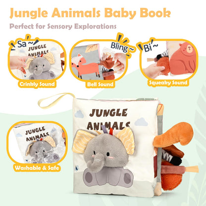Joyreal Spiral Car Seat Toys with Jungle Soft Book, Plush Rattles and Linking Rings, Stroller & Travel Toy for Newborns and Infants 0-12 Months Girls Boys