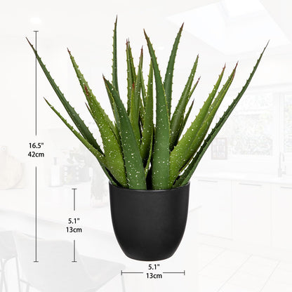 GnFlus Large Fake Succulent Aloe Vera Plants 16.5 Inch Artificial Succulents with Black Pot Faux Aloe Potted Plant for Desk Modern Home Office Bedroom Living Room Table Shelf Decor