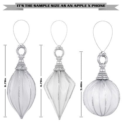Christmas Ball Ornaments, 6pc Set Silver Rugby,Round Ball, Diamond Pendant Christmas Decorations Hanging for Xmas Tree Decorations Wedding Party
