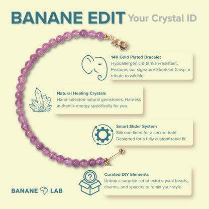 BANANE LAB Amethyst Bracelet | DIY Customizable Design | Natural 6mm Purple Gemstone Beads on 14k Gold Plated Chain | Adjustable Crown Chakra Peace & Calm Jewelry Gift for Women
