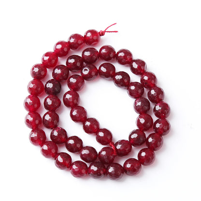 45pcs 8mm Faceted Red Jade Gemstone Beads Natural Stone Round Loose Spacer Beads for Jewelry Making DIY Bracelet Necklace 1 Strand 15inch