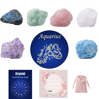 Crystals and Healing Raw Stones, Natural Gemstone Raw, 6PCS Crystals Constellation Sets for Gifts, Yoga Meditation (Aquarius)