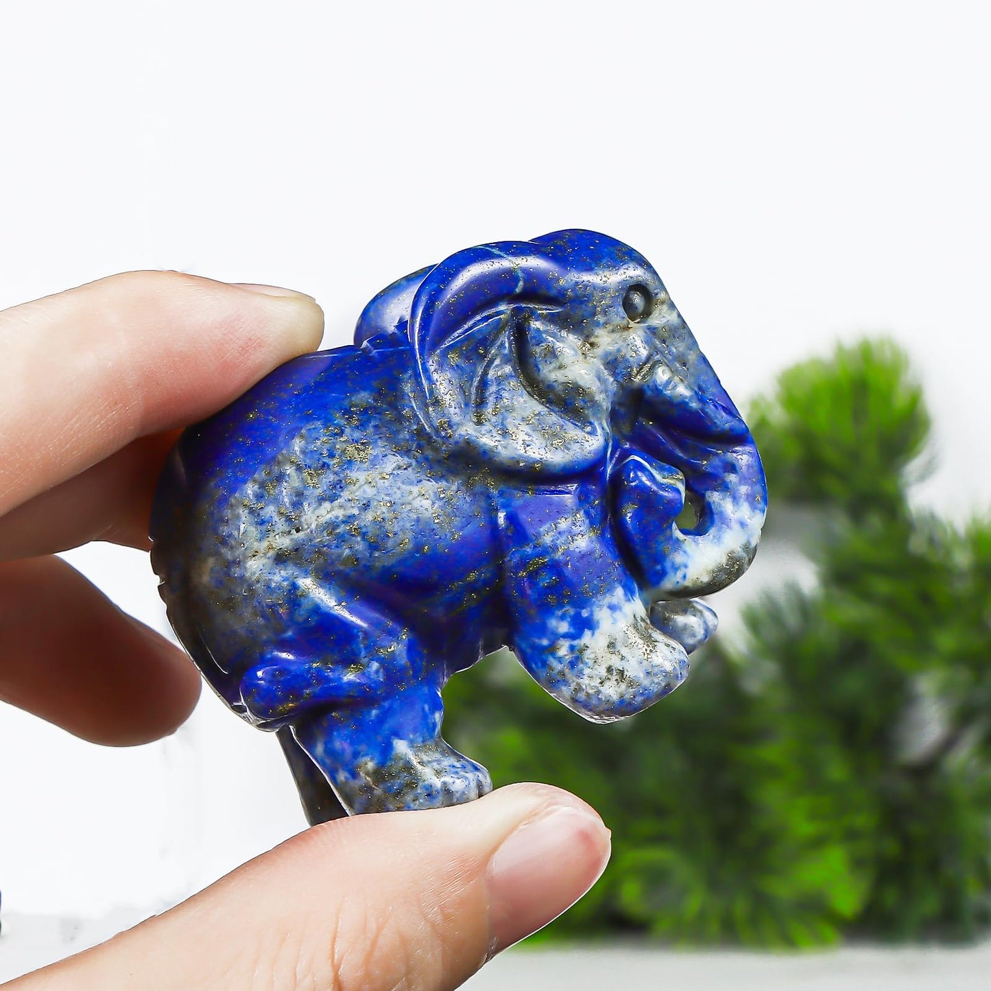 SMQ Lapis Lazuli Crystal Elephant Statue - 2'' Blue Healing Stone Figurine for Desk Decor,Office Decor for Women,Elephant Gifts,Spiritual Animal Carvings Home Ornament