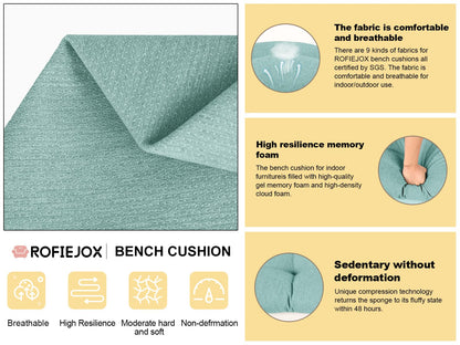 ROFIEJOX 45 Inch Bench Cushion with Non-Slip Bottom - High Density Foam Tufted Long Seat Pad for Indoor Window, Dining, Piano & Garden Furniture(Light Green, 45x18x4)
