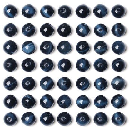 QINJIEJIE 60PCS Blue Sapphire Tiger Eye Beads 8mm Stone Beads Round Loose Gemstone Bead for Bracelet Beading Crystal Jewelry Making DIY Necklace Earrings 0.32"