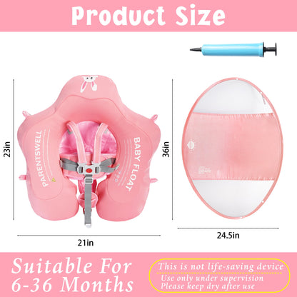 Baby Pool Float with Canopy UPF50+ Sun Protection, Soft Fabric-Covered Baby Floats with Safety Seat, No Flip Over Baby floatie for Age 6-36 Months, Infant Pool Float for Toddler Boys and Girls