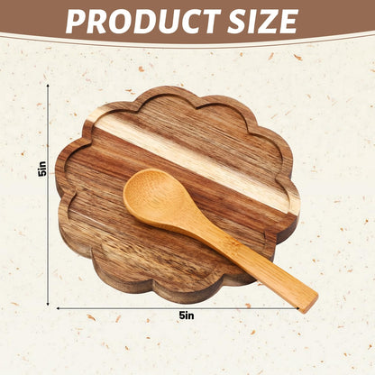 Hushee Round Scalloped Spoon Rest for Stove Top 5 Inch Acacia Wood Spoon Holder for Kitchen Countertop Decorative Utensil, Farmhouse Rustic Dining Table Decoration