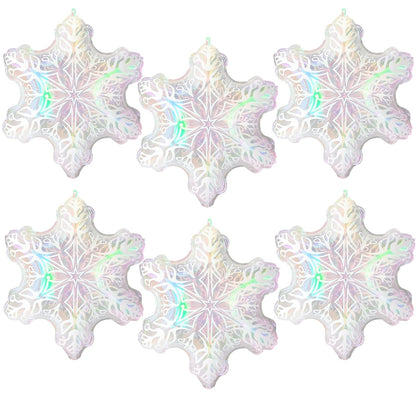 6pcs 24'' Clear Iridescent Snowflake Balloons, Winter Theme Snow Foil Mylar Balloons for Ice Snow Themed Birthday Party Decorations, Winter Wonderland New Year Decorations, Iridescent
