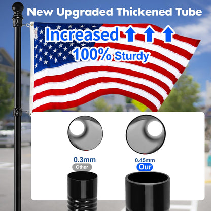 Anovo Flag Pole Kit- Upgraded Holder, Stainless Steel 5 FT Flag Poles with1 Inch Metal 360° Rotating Flag Pole Rings Two-Position Flag Pole Bracket Mounting for Outside House Porch (5 FT-Black)