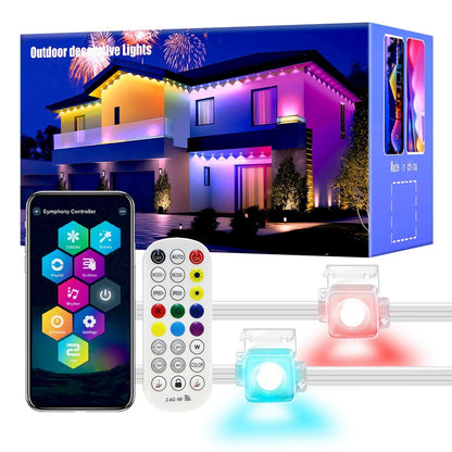 LLdshun Permanent Outdoor Lights, 50FT RGB LED Smart Eaves Lights with 30 LEDs, IP67 Waterproof, Remote/APP Control, DIY Scene Modes, Music Sync Lighting for Party, House, All Holiday Decorations