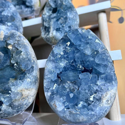 0.88-1.8lb Natural Celestine Cluster - Blue Quartz Geode for Home & Office Decor - Raw Crystal Healing Stone with Natural Formations