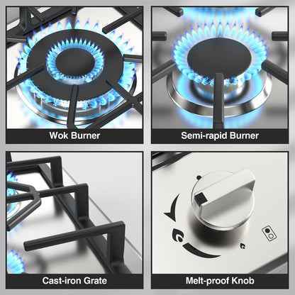 Gas Stove 2 Burner, Propane Cooktop 12 inch, Nafewin Portable Gas Cooktop Stainless Steel Stove Burner with Thermocouple Protection, Lpg/Ng Dual Fuel Built-in Hob for Apartments, Outdoor, Rvs