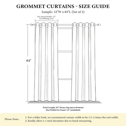 NICETOWN Boho Curtains with Navy Blue Trim 84" Long 2 Panels, Embroidered Cream Linen Textured Geometric Drapes with Antique Bronze Grommets, Light Filtering Window Treatment for Living Room & Nursery