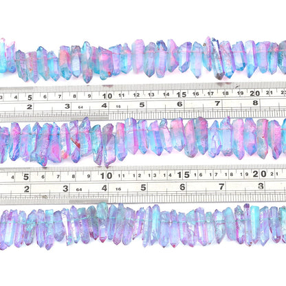 BEADIA Blue/Purple Titanium Coated Crystal Quartz Spike Point Stick Beads Rough 1.0"-1.5" for Jewelry Making 15 Inch/Strand