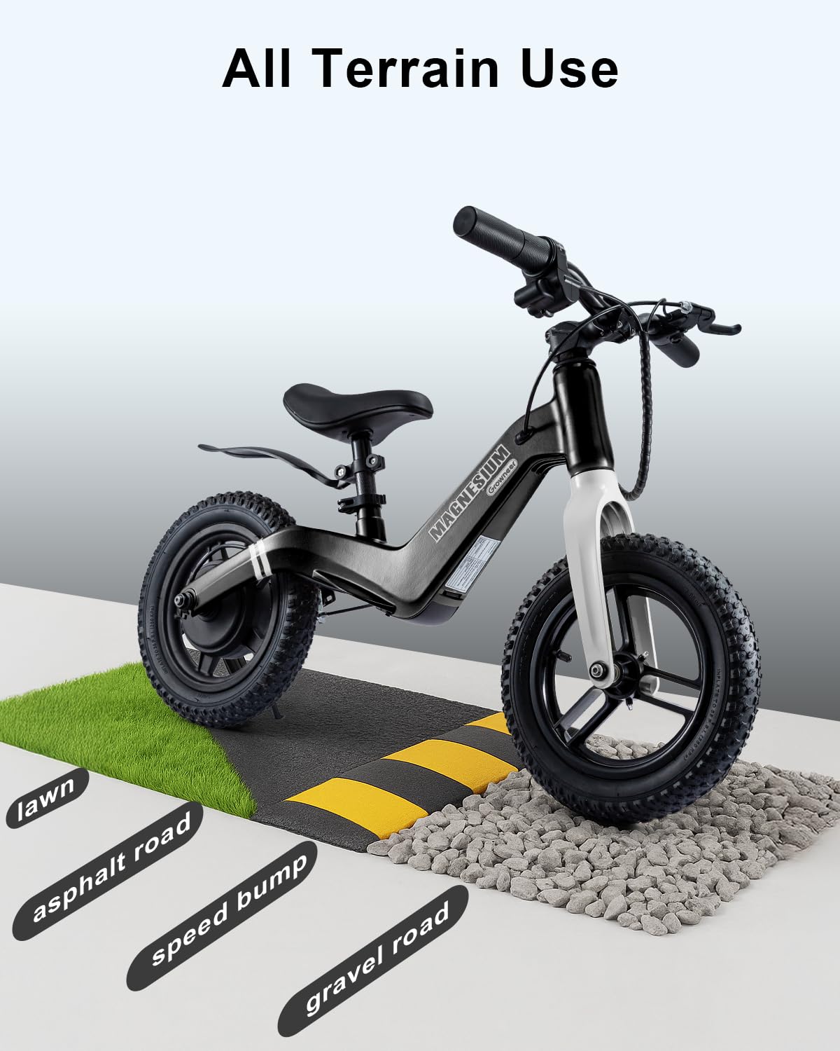 GROWNEER Electric Balance Bike for Kids 3-5 Year Old Boys Girls, 12 Inch Pneumatic Tires, 3 Speed Settings (3.1/6.2/9.3 mph), Light-up Front Tire & Adjustable Seat, 9.3 Mile Range, Black