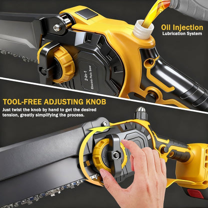2-in-1 Cordless Pole Saw for Tree Trimming, Brushless Electric 8-Inch Mini Chainsaw with 2 x 4000mAh Battery Powered, Angle Adjustable / 16-Foot MAX Extension Pole, Branch Cutter Pruner