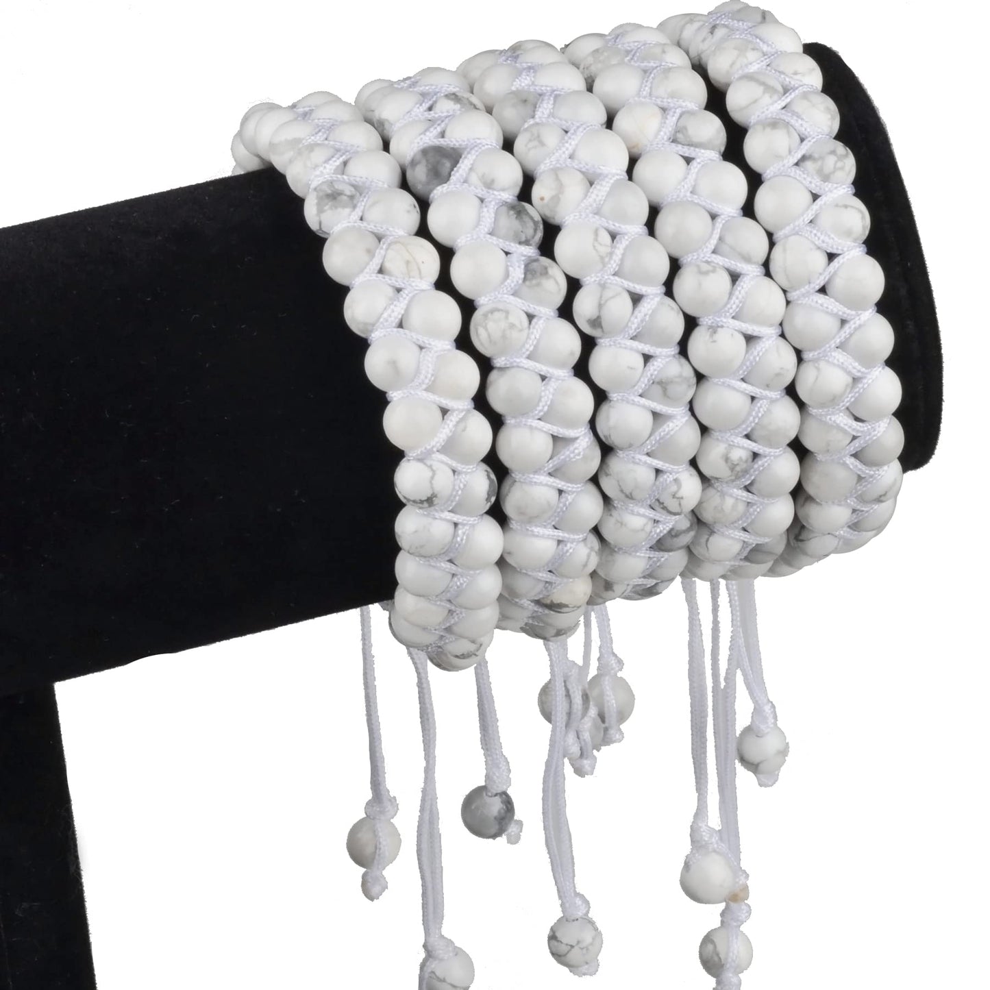 MASSIVE BEADS Natural Chakra Healing Power Crystals Macrame Bracelet Yoga Double Layer Stone Beads Gemstone Meditation Relax Anxiety Bangle for Unisex Women Men (Howlite, 6mm)