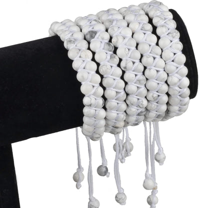MASSIVE BEADS Natural Chakra Healing Power Crystals Macrame Bracelet Yoga Double Layer Stone Beads Gemstone Meditation Relax Anxiety Bangle for Unisex Women Men (Howlite, 6mm)