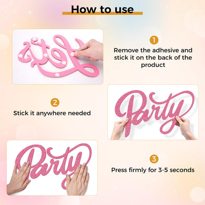 Babenest Let's Party Felt Sign, Flash Pink Reusable Glitter Letter Banner for Backdrop, Balloon Arch Decor, Party Supplies for Graduation, Birthday, Wedding, Bachelorette, Christmas, Home Bar, Man Cave Wall Decorations