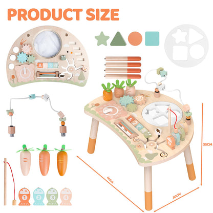 Hewaurorion Wooden Activity Table for Toddlers 1-3, 9 in 1 Montessori Sensory Table with Bead Maze Shape Sorter Fishing Game, Baby Activity Center Learning Toys for 1 2 3 Year Old Boys Girls