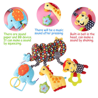 TOYMYTOY Car Seat Stroller Toy: Kid Plush Monkey Elephant Crib Hanging Rattles, Baby Spiral Carseat Bed Stroller Sensory Toy Newborn Essentials