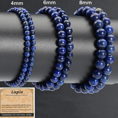 MASSIVE BEADS Lapis - Creativity and Confidence - Handmade Handmade Yoga Stretch Elastic Bracelet Natural Stone Crystal Healing Power Energy Gifts for Unisex Adult 4mm