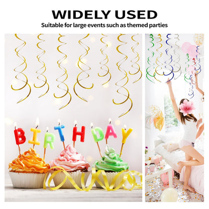 30 Pieces Hanging Swirl Party Decorations Foil Decorations Ceiling Swirl Spiral Hanging Plastic Streamer for Ceiling Birthday Graduation Wedding Celebration Baby Shower Party Supply (Gold)