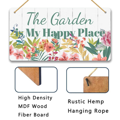 Garden Decor Sign - The Garden is My Happy Place Wood Sign, Outdoor Decor Art for Yard & Patio, Inspirational Gardening Gift for Women & Men, 6x12 Inches