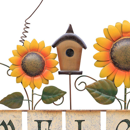 Sunflower Welcome Sign Metal Hanging Welcome Plaque for Wall Front Door - Decorative Flower Yard Signs Spring Wreath Decor for Garden Porch Patio Backyard (D)