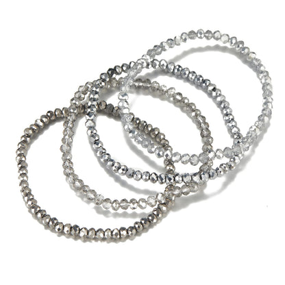 Noessla Beaded Boho Stretch Bracelet Colorful Stackable Crystal Beads Bracelets Trendy Costume Jewelry Mothers Day Gifts for Women(Silver)