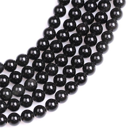 10mm Natural Black Obsidian Beads Round Gemstone Loose Beads for Jewelry Making (36-38pcs/strand)