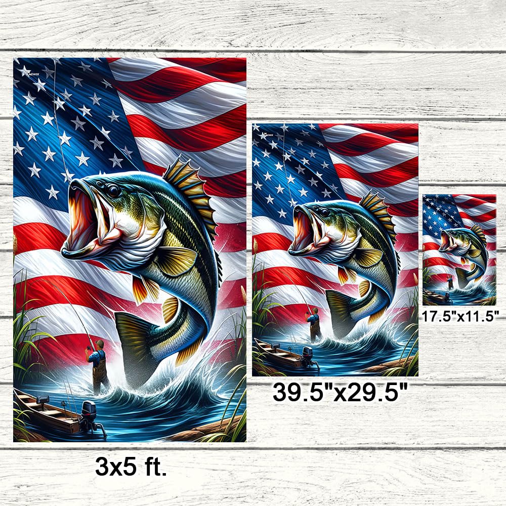 American Flag-Bass Fishing American Flag MLN2930F, Garden Flag (11.5" x 17.5")-USA Flags Premium Polyester-Decorative Indoor Outdoor Flag