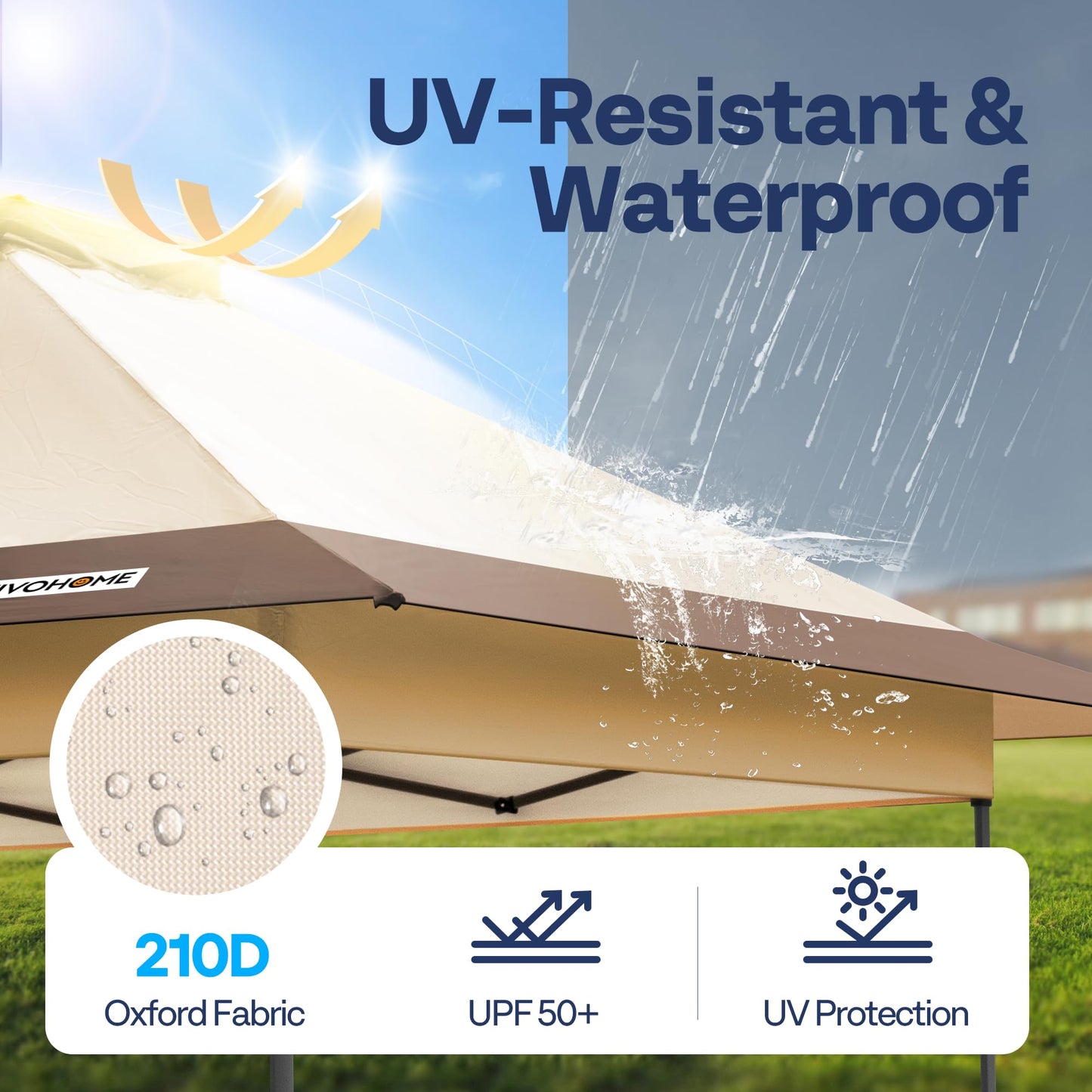 VIVOHOME10x10ft Pop Up Canopy Tent One Push Setup Outdoor Portable Shelter Tent Heavy Duty with Wheel Carry Bag and 4 Sandbags,2 Tiers Roof for Patio Garden Backyard, Beige
