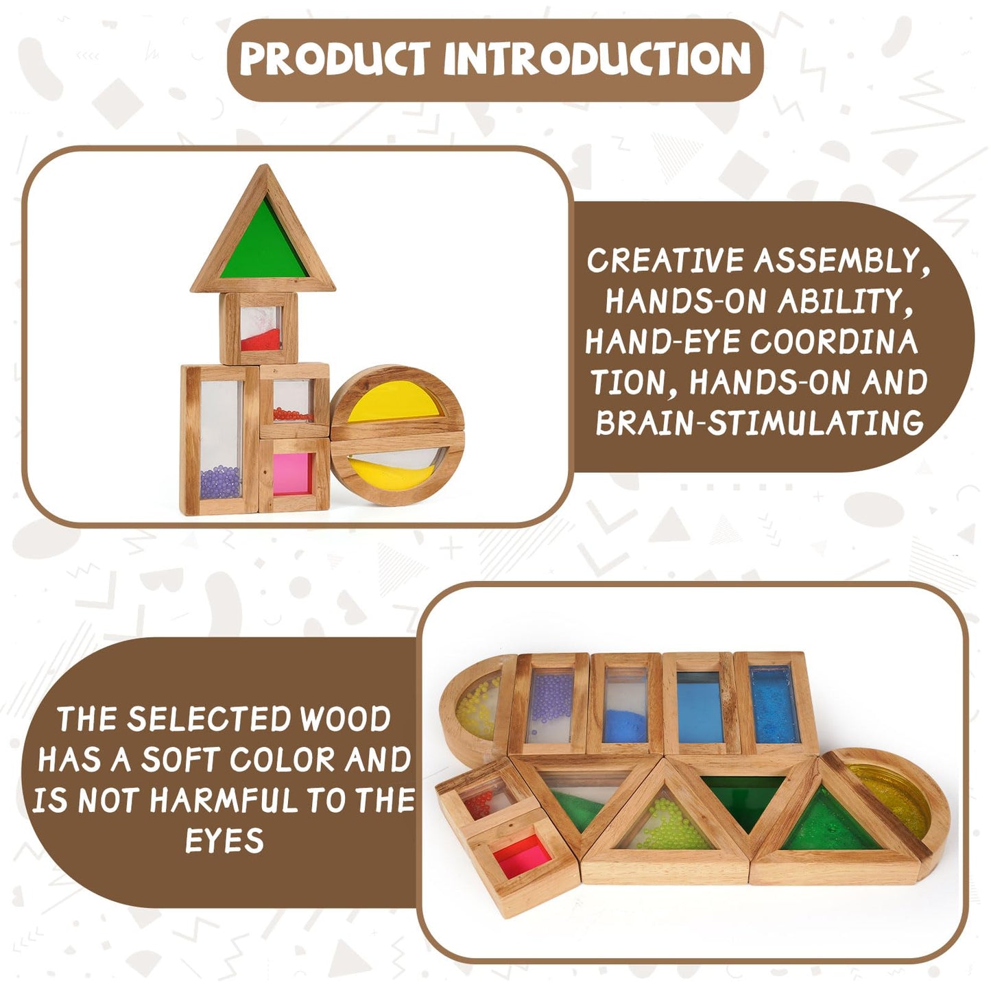 AXEARTE Large Rainbow Wooden Building Blocks for Toddlers Baby Kids, 16 Pcs Colorful Geometry Stacking Construction Toy Set Sensory Toys, Preschool Educational Toy for Boys & Girls