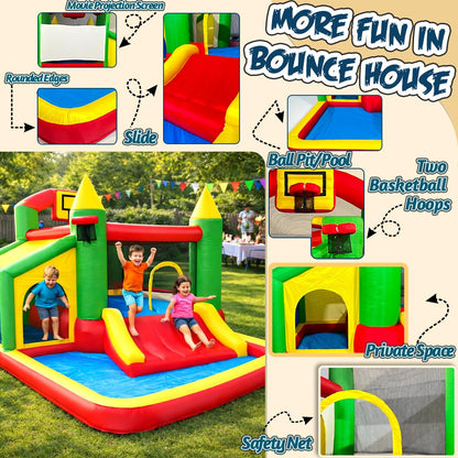 JumpYeah Inflatable Bounce House with Ball Pit,Toddler Toys Slide Trampoline Outdoor with Blower,Big Kids Bouncer Jumper Playhouse Indoor Bouncehouse,110x118x85 Inches