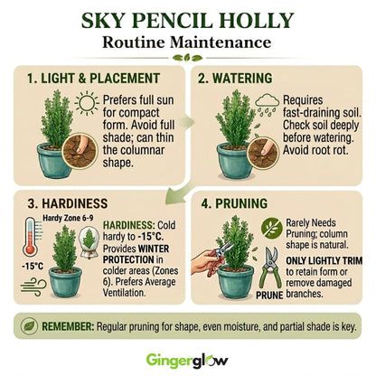 2 Sky Pencil Holly Live Plants, 2.5-Inch Pot, 6–12 Inch Tall Japanese Holly Shrubs, Easy Care Evergreen Trees for Outdoor Landscaping