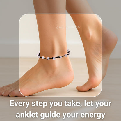 Amazing Gemstone Rose Quartz Anklet Ankle Bracelets for Women - Waterproof Beaded Healing Crystal Anklets, Plus Size Chakra Gemstone Bead Anklet (Stretchy Adjustable - Hand Knotted)
