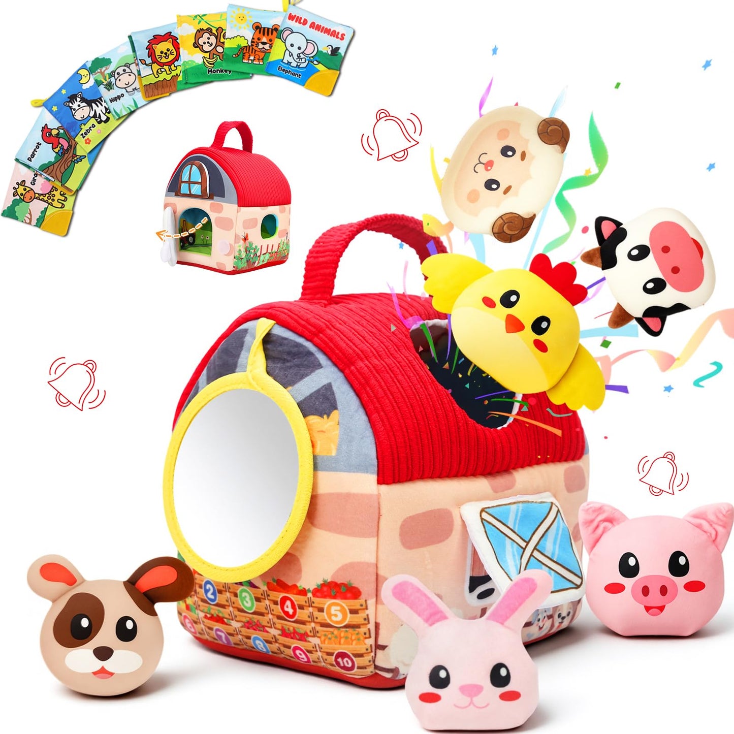 Soft Baby Animal Toys for 6-12 Months, Surprise Plush Barn with Stuffed Animals for toddlers 1-3, Montessori Sensory Toys for Infants Babies 6-12 months, Gifts for Baby Boys Girls 6-12 Months Birthday