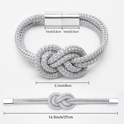 NICEEC 2 Pack Mini Magnetic Curtain Tiebacks Nordic Simple Style Drape Tie Backs Elegant Hand Weave Rope Knot Decorative Curtain Holdbacks for Home & Office Thin Window Drapery (Silver Grey)