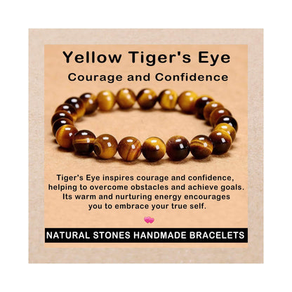 AD Beads Handmade Gemstone Stretch Elastic Bracelet Crystal Healing Reiki Nature's Beauty and Spiritual Essence Unisex (8mm, Yellow Tiger's Eye)