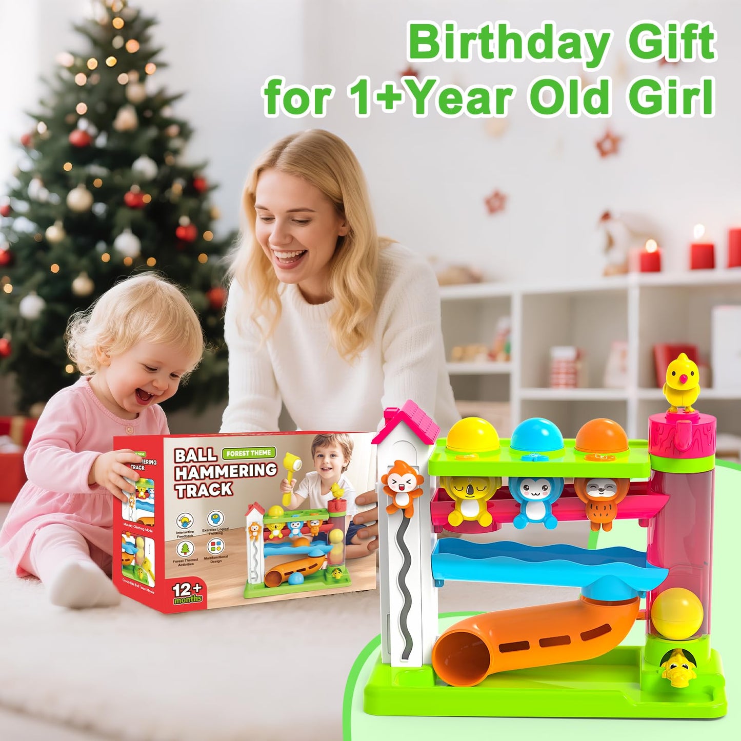VOILBTOY Musical Toy for 1-2 Year Old Boys,Educational Baby Toys 12-18 Months,Ball Drop Toy with English & Spanish,Fine Motor Toys for Toddlers 1-3,Birthday Gift for 1+ Year Old Boy (Green)
