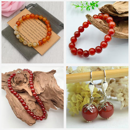 Risyfjew 100PCS 8mm Natural Carnelian Beads Gemstone Round Loose Beads for Jewelry Making Chakra Crystal Stone Beads for Bracelets Necklace Earrings Making Supplies (100pcs/Strand)