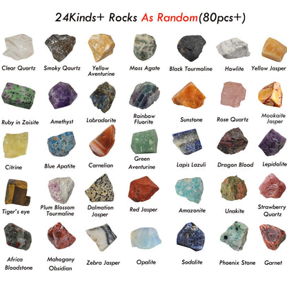 3lb Bulk Mini Rocks and Mineral Assortment Set Natural Rocks for Tumbling,24+Kinds Bulk Gemstone Raw Crystals Rough Stones for Polishing Wicca & Reiki Crystal Healing (3lb)