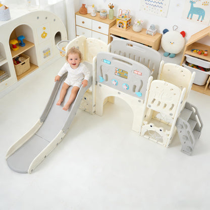 SENCHO GINSYTALIOR 11-in-1 Multi-Activity Toddler Playset with Slide, Basketball Hoop & Telescope - Indoor/Outdoor Playground (Gray+Beige)