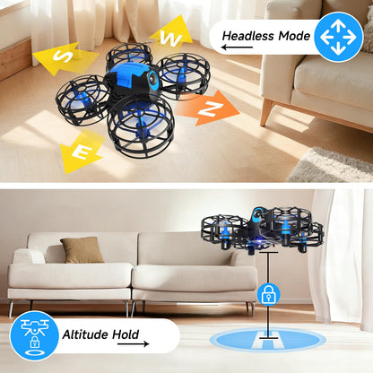 4DRC V18 Mini Drone for Kids Beginners, RC Quadcopter with 2 Control Modes, Headless Mode, Altitude Hold, Auto Hover, 3 Speeds, 3D Flips, LED Lights, 2 Batteries, Gift Toy for Boys