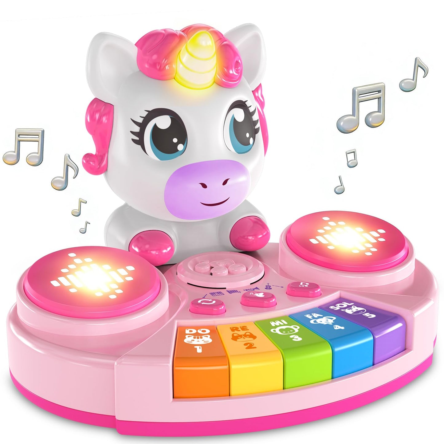 DPDos Unicorn Baby Piano Toy with Animal Sounds, Light Up Musical Keyboard, Educational Toddler Learning Toys for 1 Year Old Girl, Birthday Gifts 6+ Months